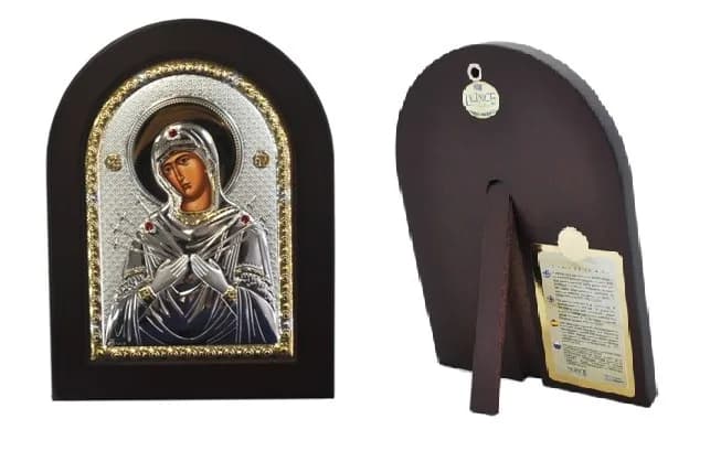 Икона «Семистрельная» арочная, риза металл, рамка тёмный мдф, напыление серебро и золото, 15×21 см