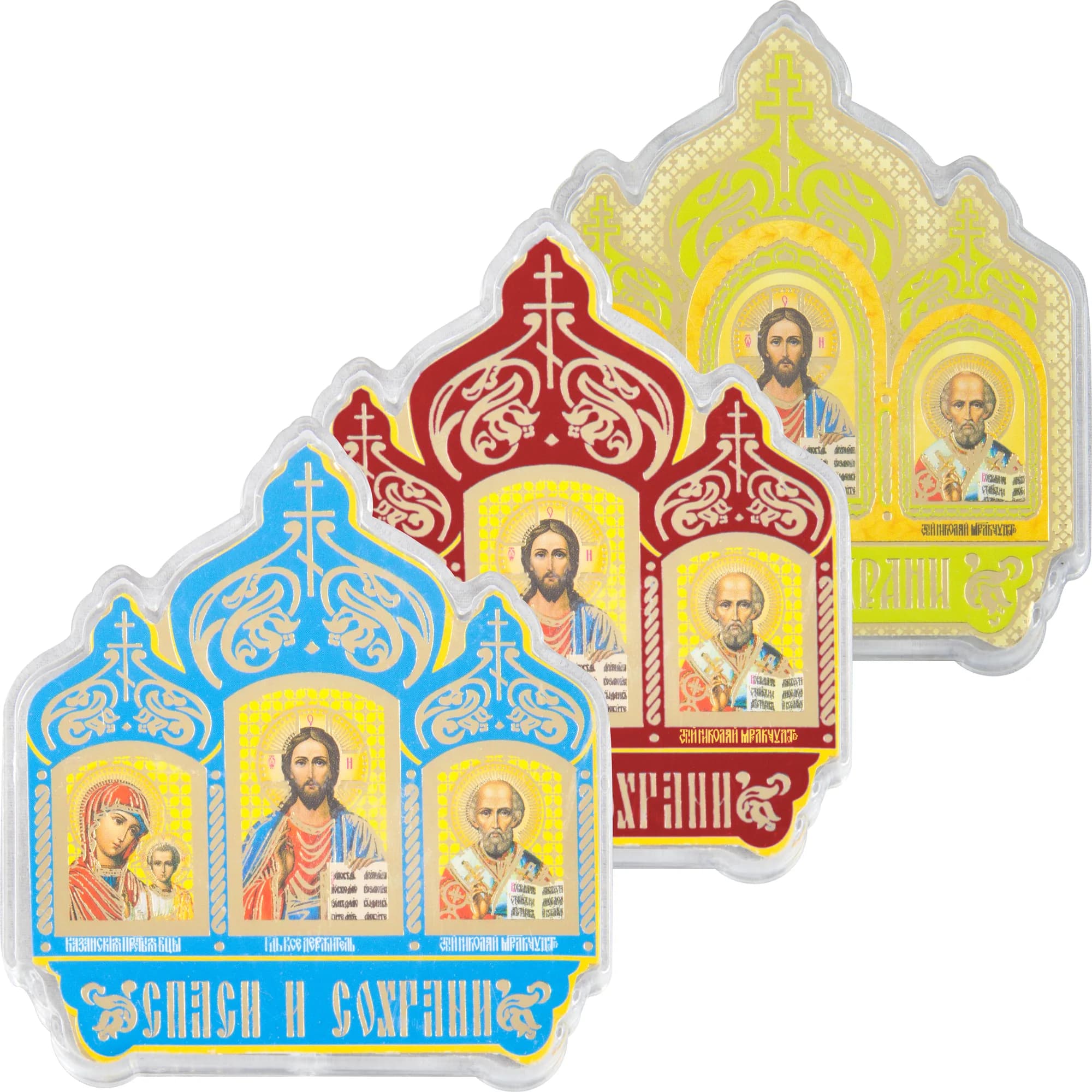 Автомобильный тройник «Спаситель, Казанская, Николай Чудотворец», пластик, ассортимент, 7×7,5 см