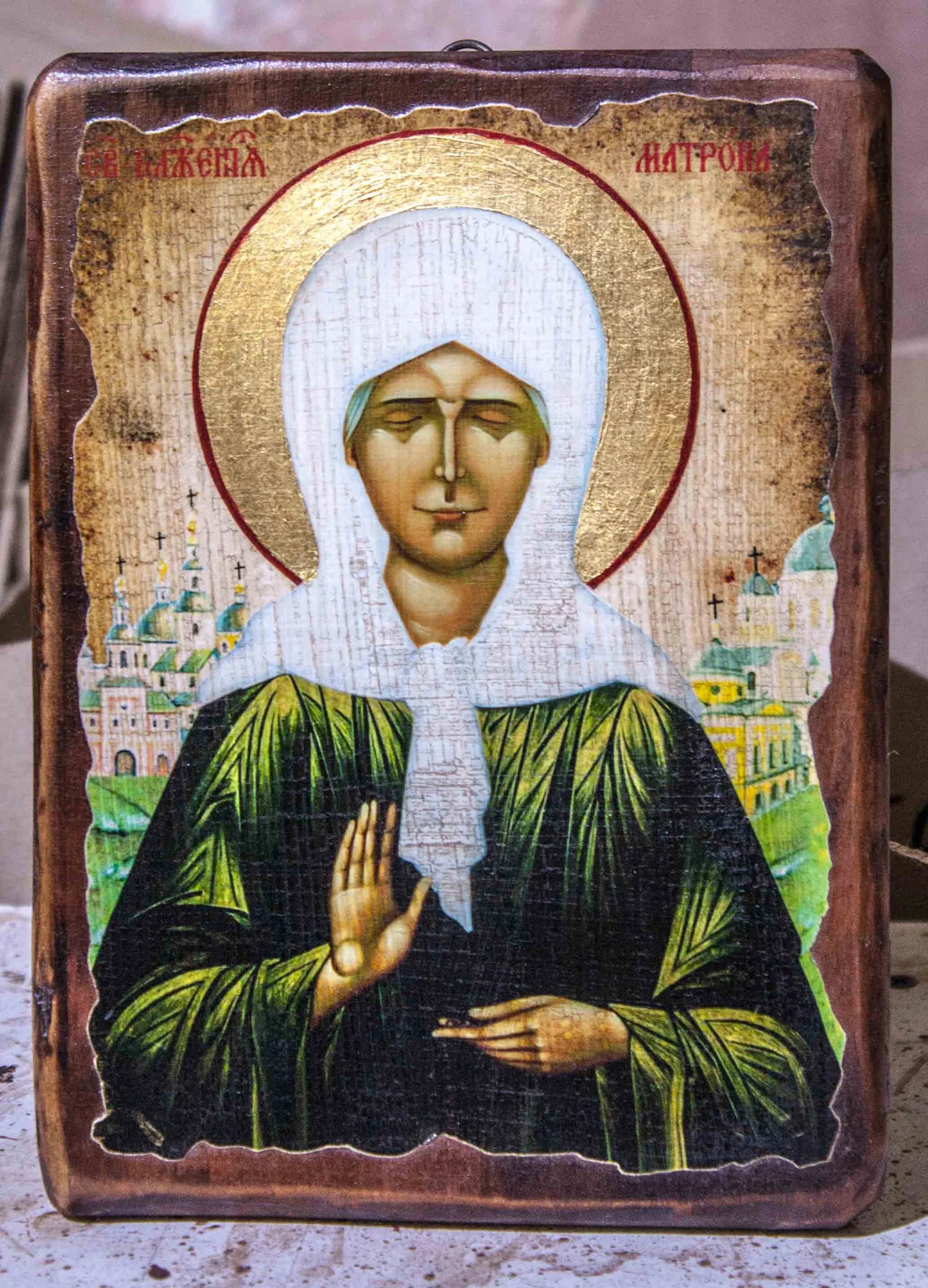 Икона «Матрона» дерево под старину, печать-краска, 17×23 см