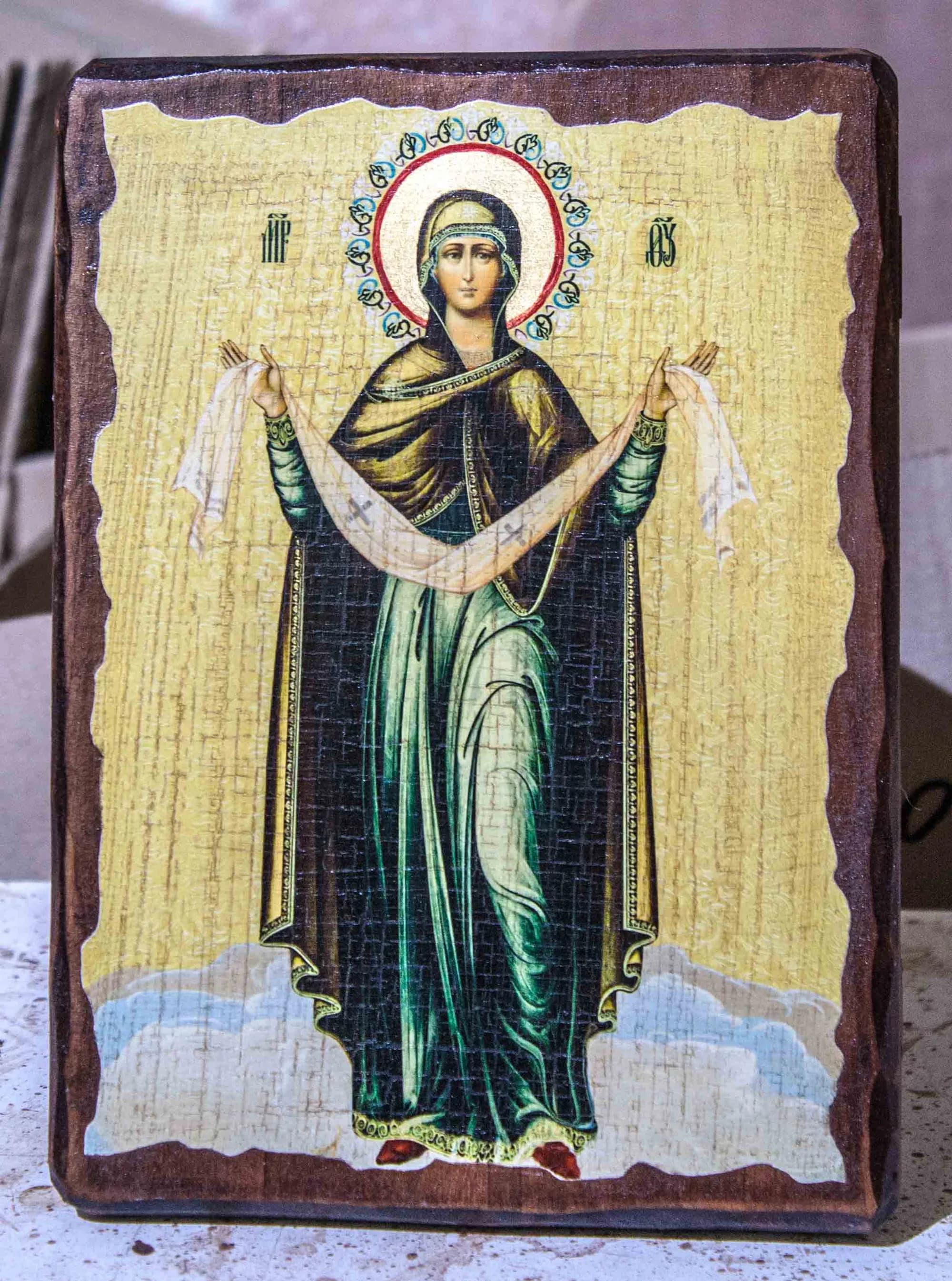 Икона «Покров Пресвятой Богородицы» дерево под старину, печать-краска, 17×23 см