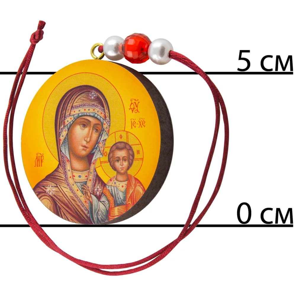 Автомобильная икона-подвеска «Казанская», дерево, 5×5 см