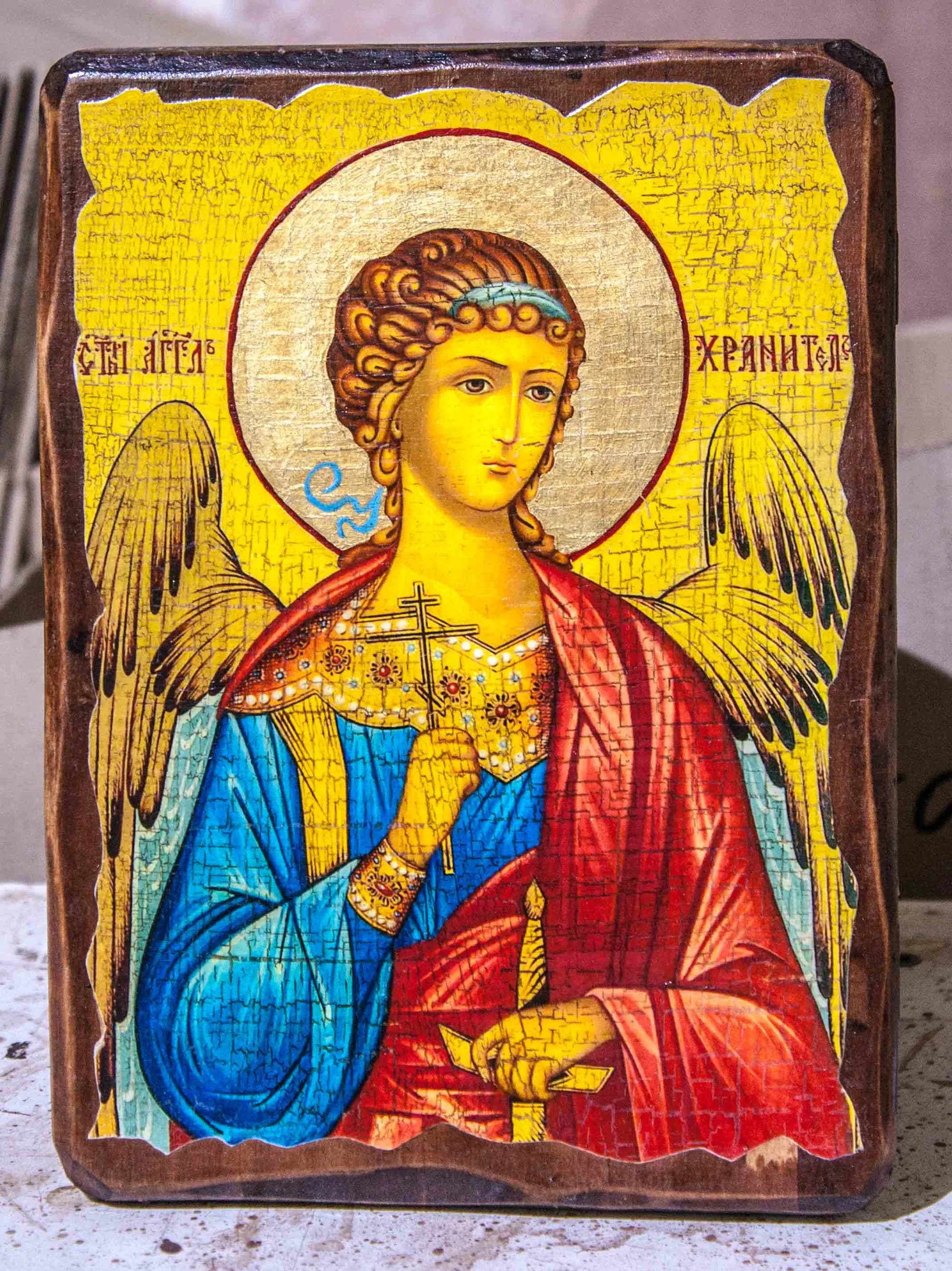 Икона «Ангел Хранитель» дерево под старину, печать-краска, 30×42 см