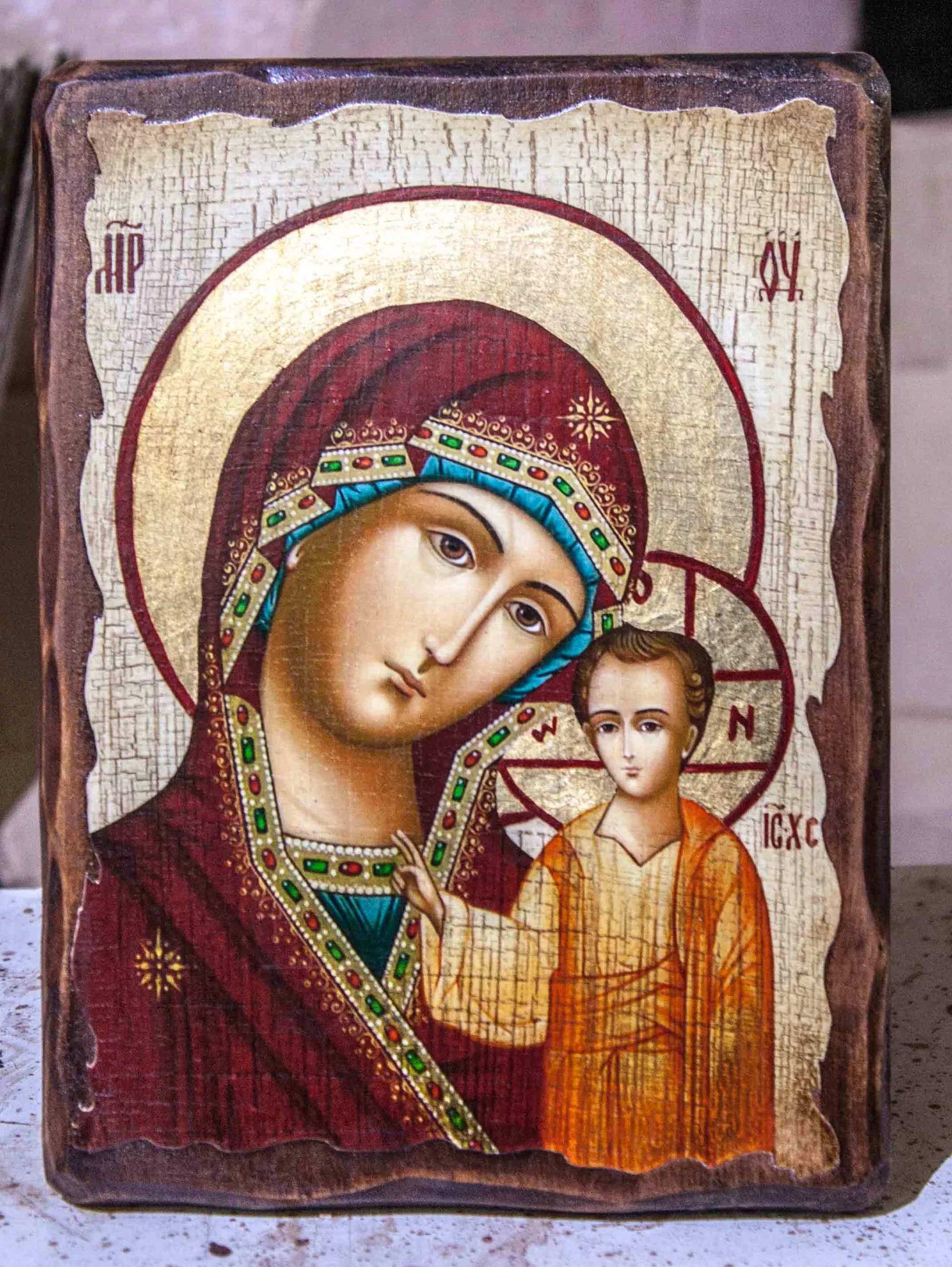 Икона «Казанская» дерево под старину, печать-краска, 30×42 см