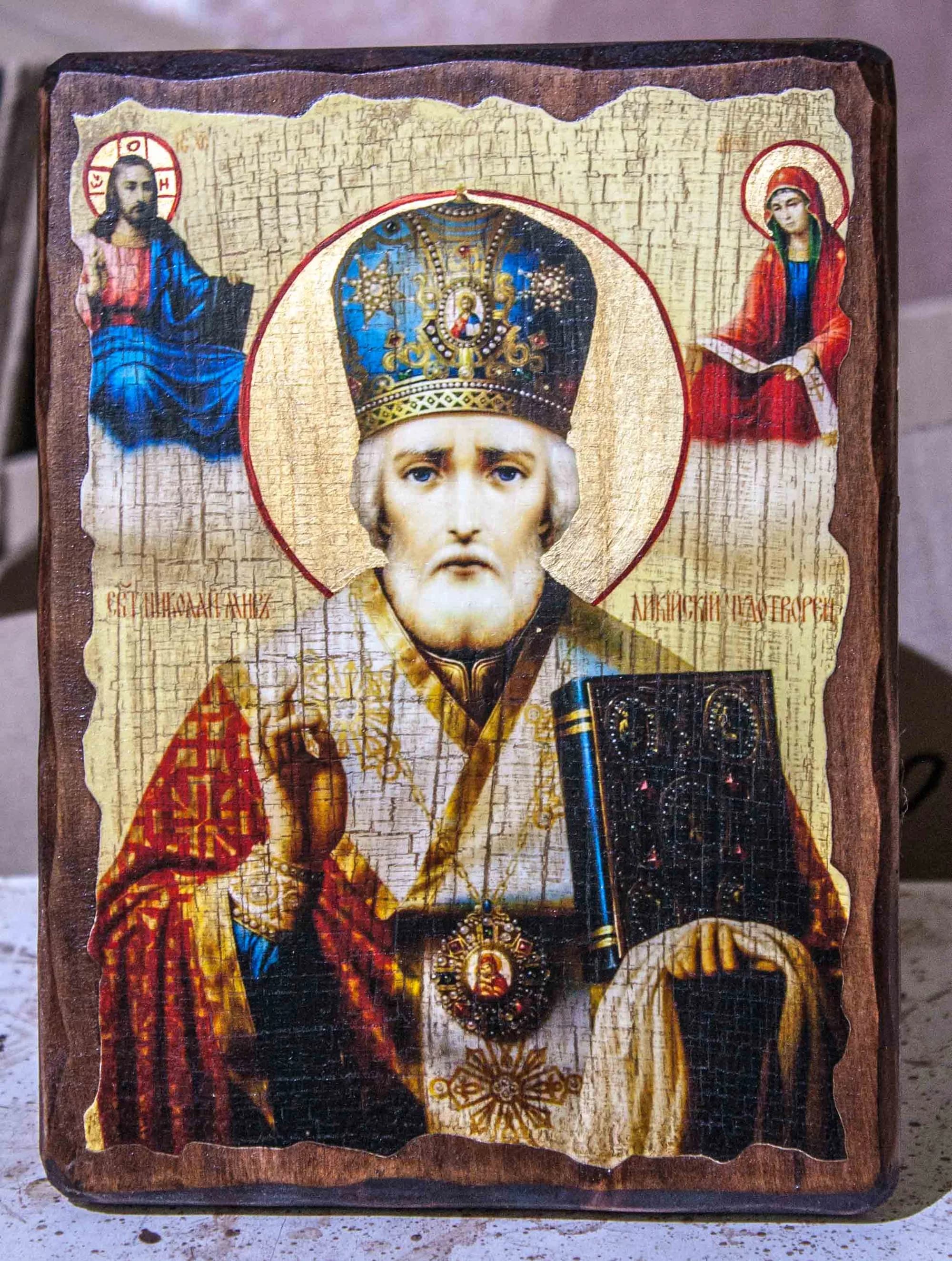 Икона «Николай Чудотворец» дерево под старину, печать-краска, 30×42 см