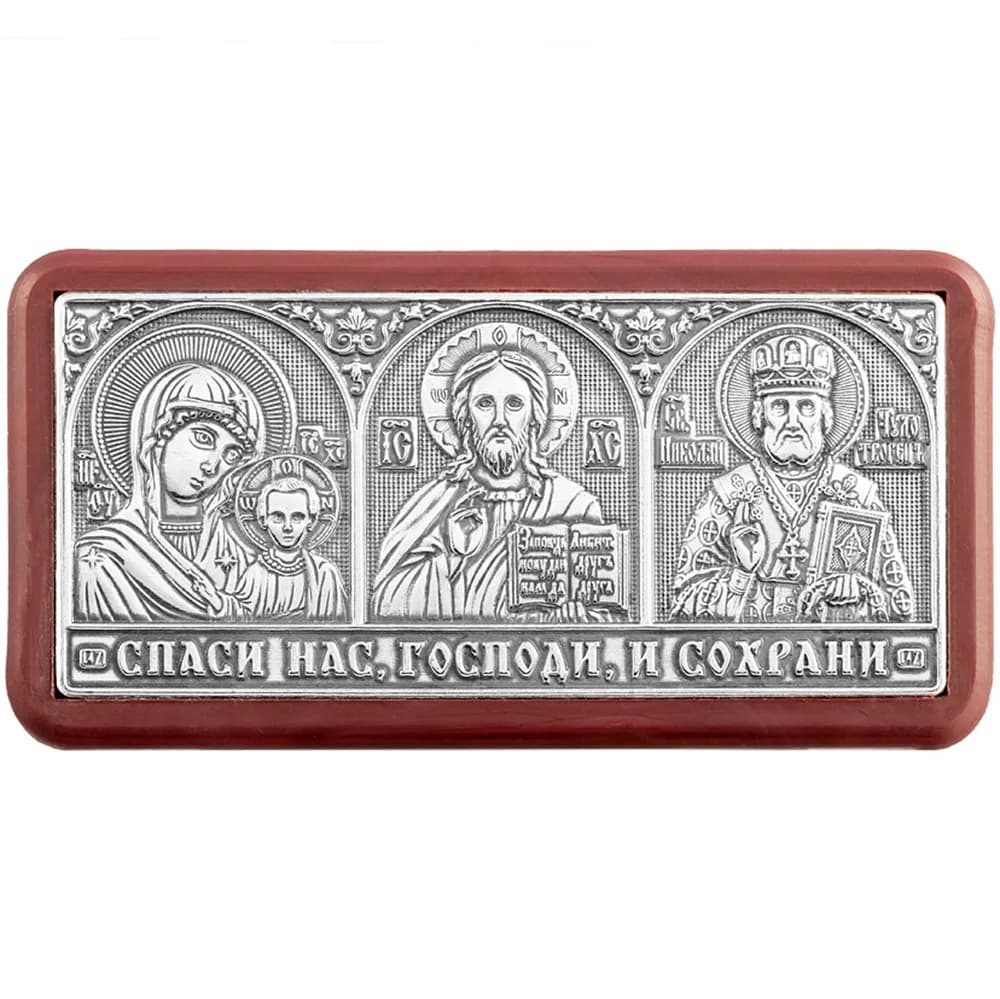 Автомобильный тройник «Спаситель, Казанская, Николай Чудотворец», пластик, металл, 4×7,8 см