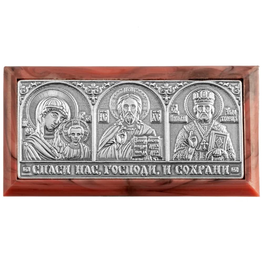 Автомобильный тройник «Спаситель, Казанская, Николай Чудотворец», пластик, металл, 3,4×6,6 см