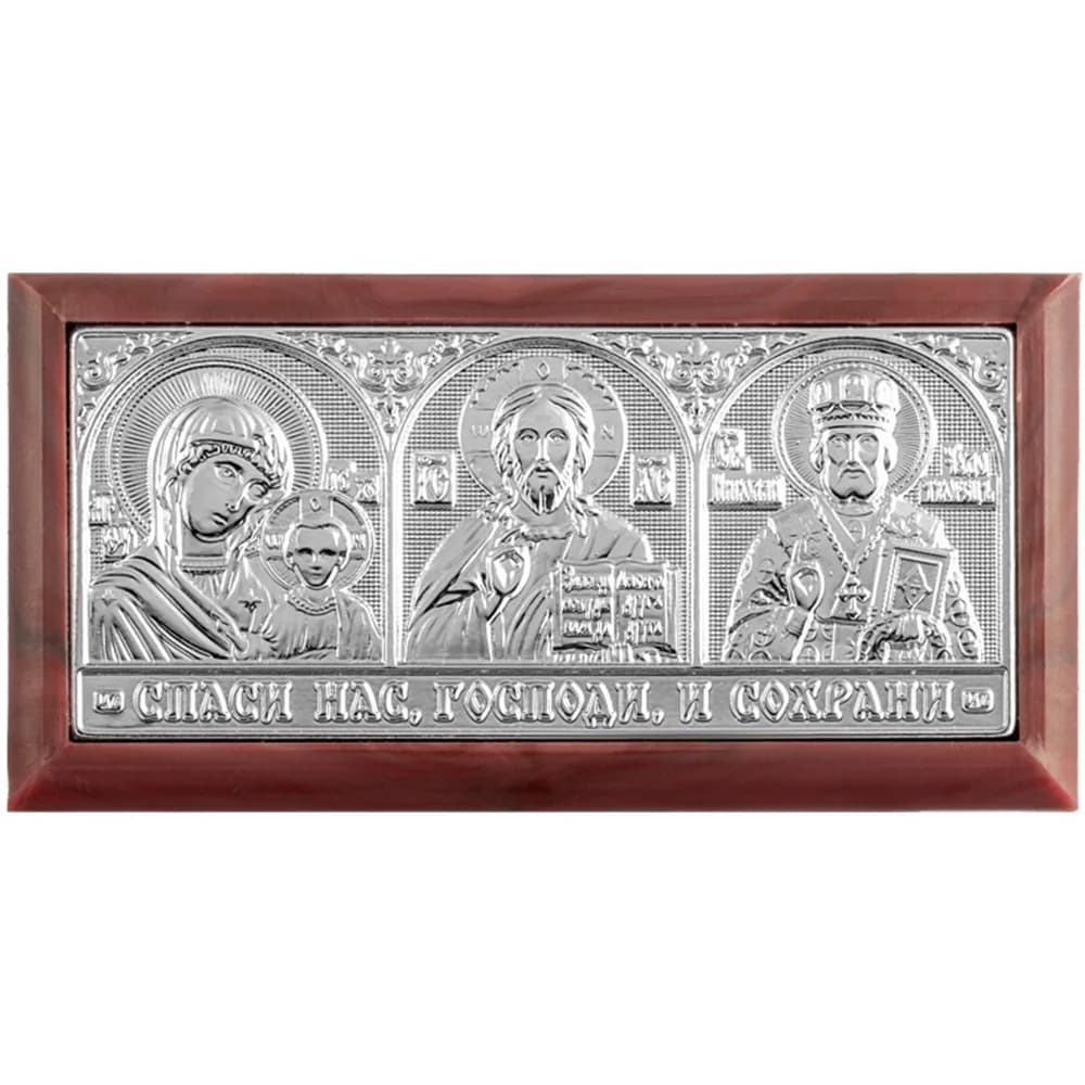 Автомобильный тройник «Спаситель, Казанская, Николай Чудотворец», пластик, металл, 3,4×6,6 см