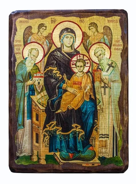 Икона «Экономисса (Домохранительница)», дерево под старину, печать краска, 12,5×16,5 см
