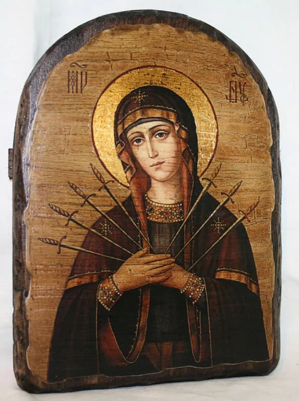 Икона «Семистрельная» арочная, дерево под старину, печать-краска, 17×23 см