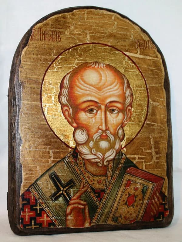 Икона «Николай Чудотворец» арочная, дерево под старину, печать-краска, 17×23 см