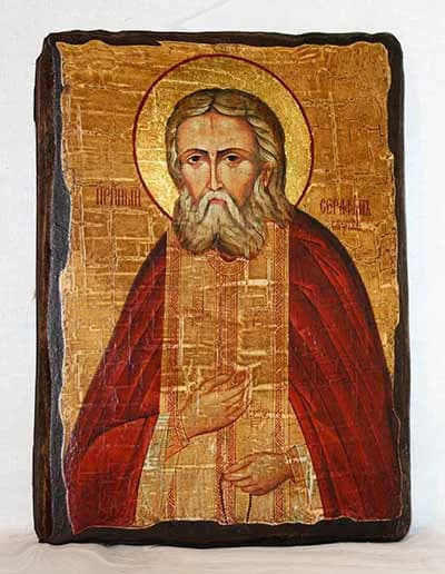 Икона «Серафим Саровский» дерево под старину, печать-краска, 21×28 см
