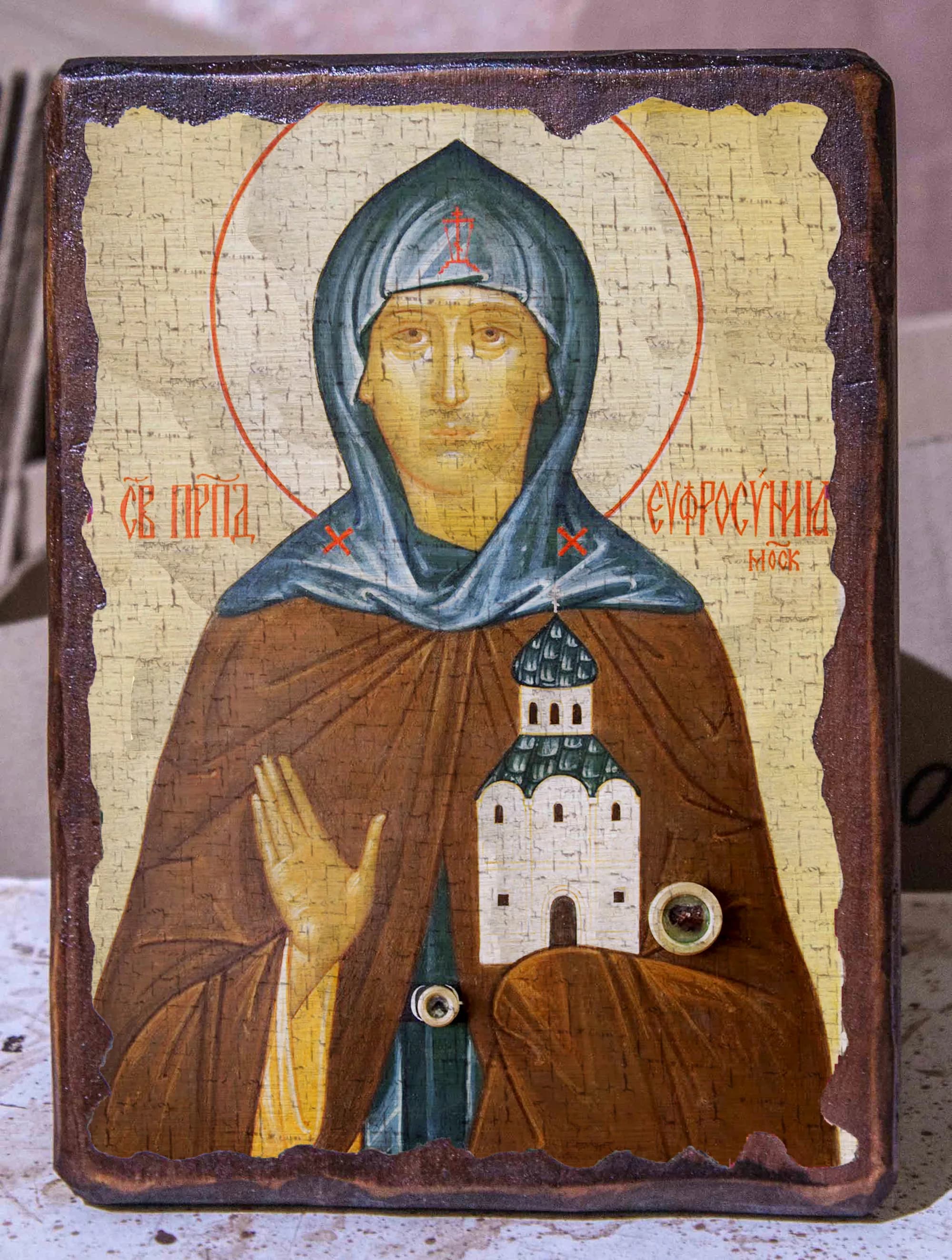 Икона «Евфросиния» дерево под старину, печать-краска, 30×42 см