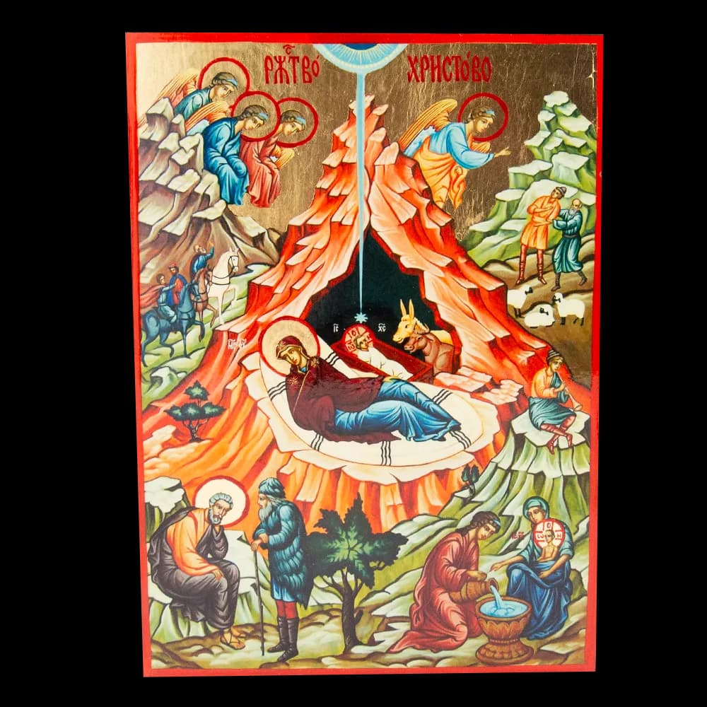 Икона «Рождество Христово» дерево, позолота, печать-краска, 17×23 см