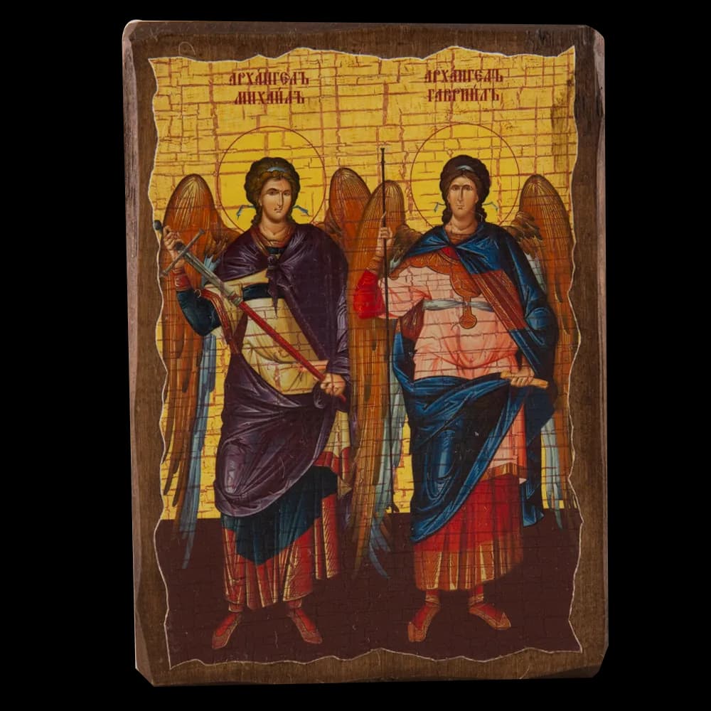 Икона «Архангелы Михаил и Гавриил» дерево под старину, печать-краска, 12,5×16,5 см