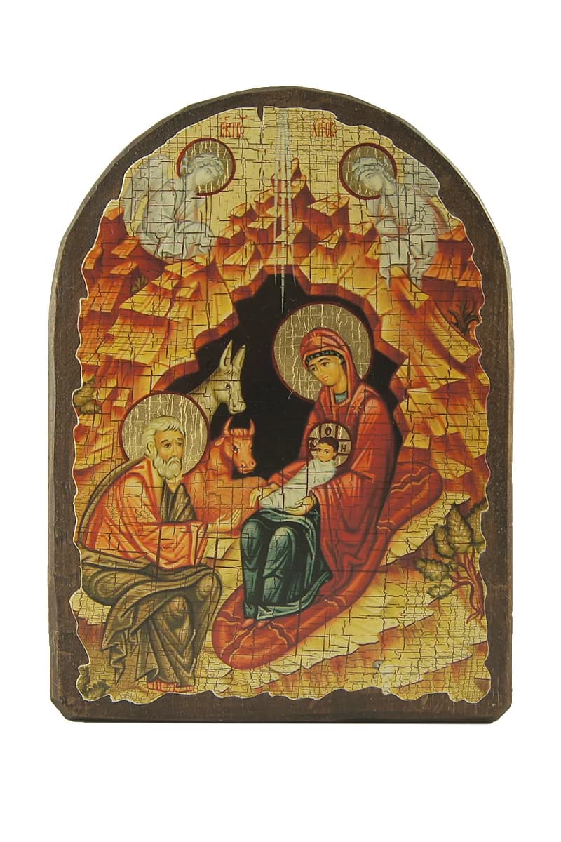 Икона «Рождество Христово» арочная, дерево под старину, печать-краска, 17×23 см