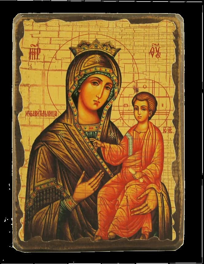 Икона «Избавительница» дерево под старину, печать-краска, 12,5×16,5 см