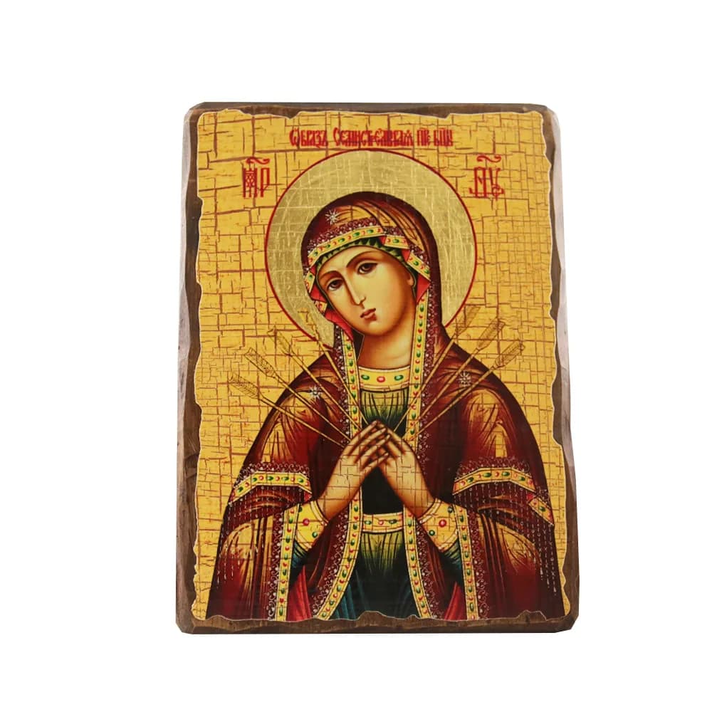 Икона «Семистрельная» дерево под старину, печать-краска, 21×28 см