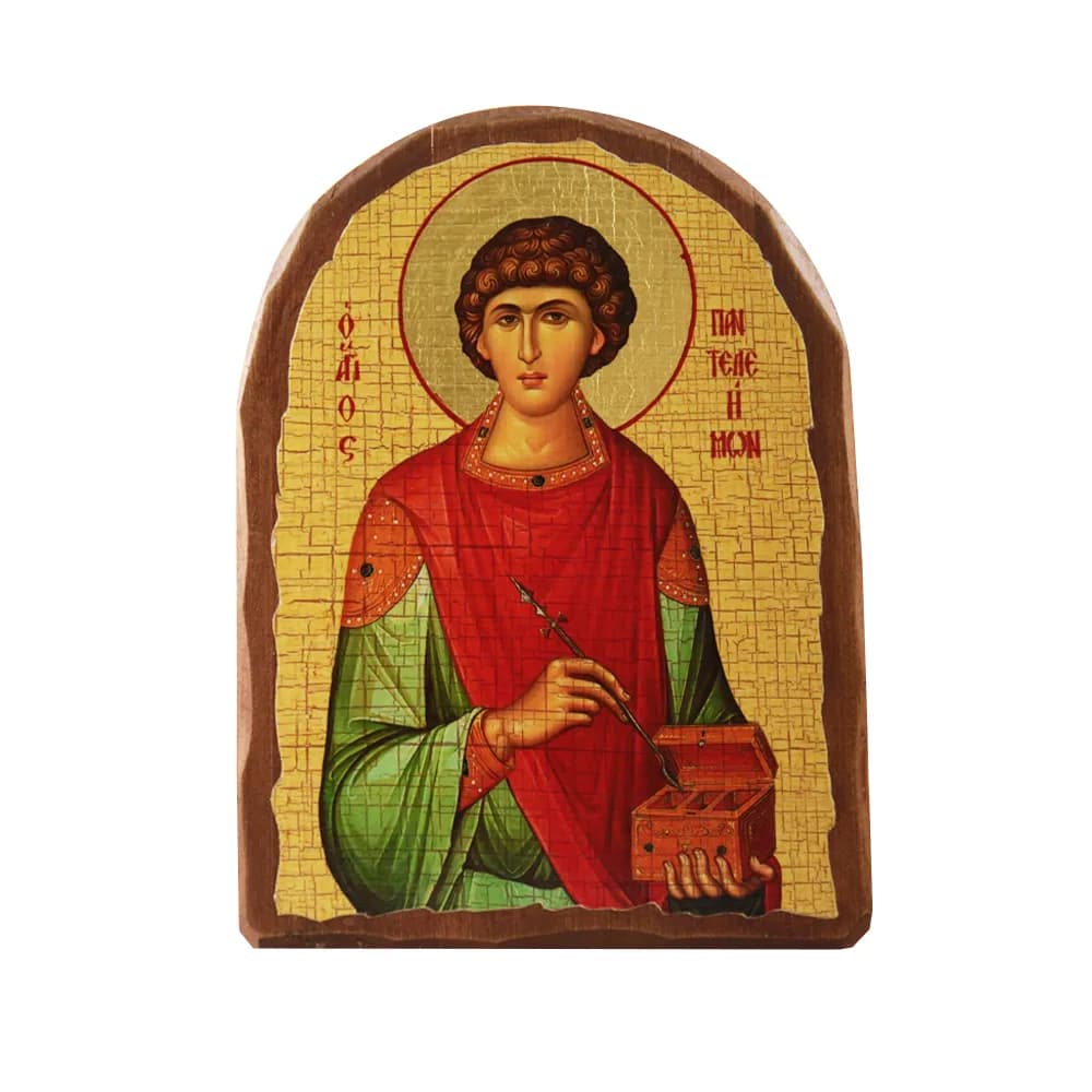 Икона «Пантелеймон» арочная, дерево под старину, печать-краска, 17×23 см