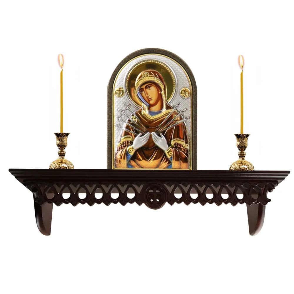 Полка для икон деревянная прямая, резная, 10×50 см