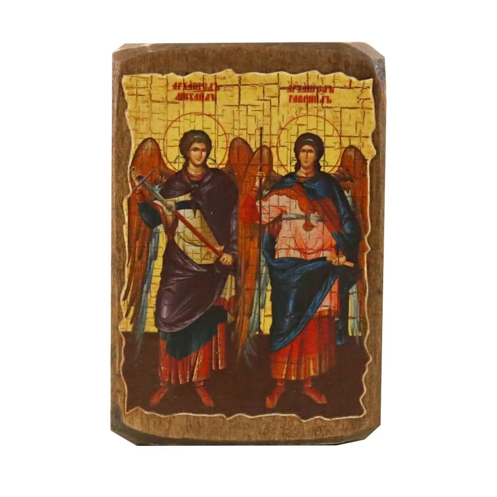 Икона «Архангелы Михаил и Гавриил», дерево под старину, печать-краска, 7×10 см