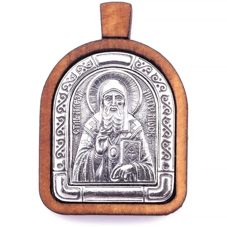 «Алексей», нательная икона (образок), мельхиор, дерево, сереберение