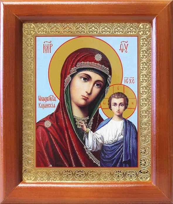 Икона «Казанская», полиграфия, в багетной рамке со стеклом, 8×9,5 см