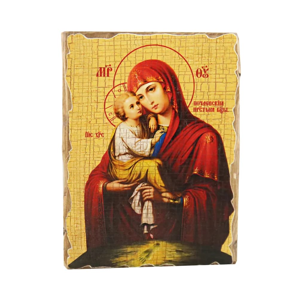 Икона «Почаевская», дерево под старину, печать краска, 12,5×16,5 см