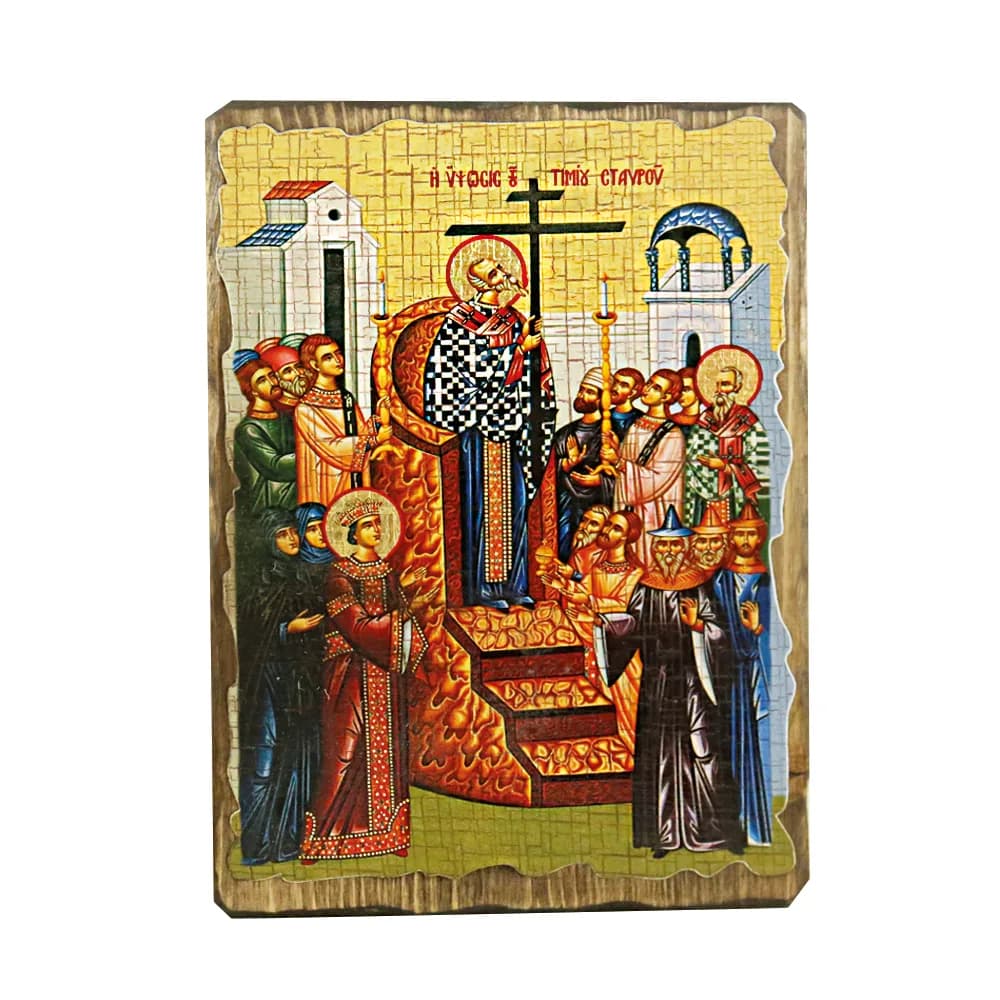 Икона «Воздвижения Креста Господня» дерево под старину, печать-краска, 17×23 см
