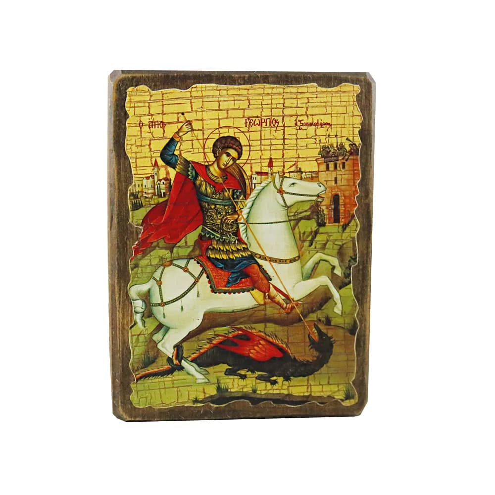 Икона «Георгий Победоносец», дерево под старину, печать-краска, 12,5×16,5 см