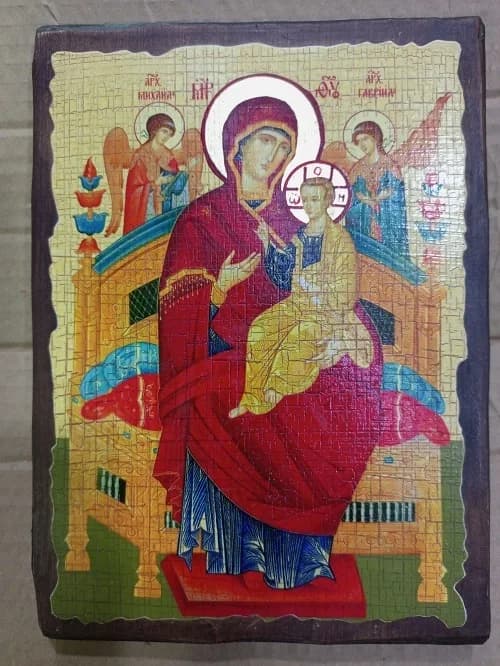 Икона «Всецарица», дерево под старину, печать-краска, 17×23 см