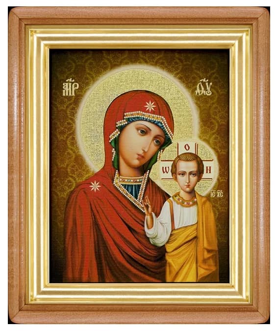 Икона «Казанская» светлая деревянная рамка, киот, холст, 19,5×22,5 см