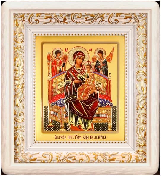Икона «Всецарица» белая деревянная рамка, киот, полиграфия, 19,5×21,5 см