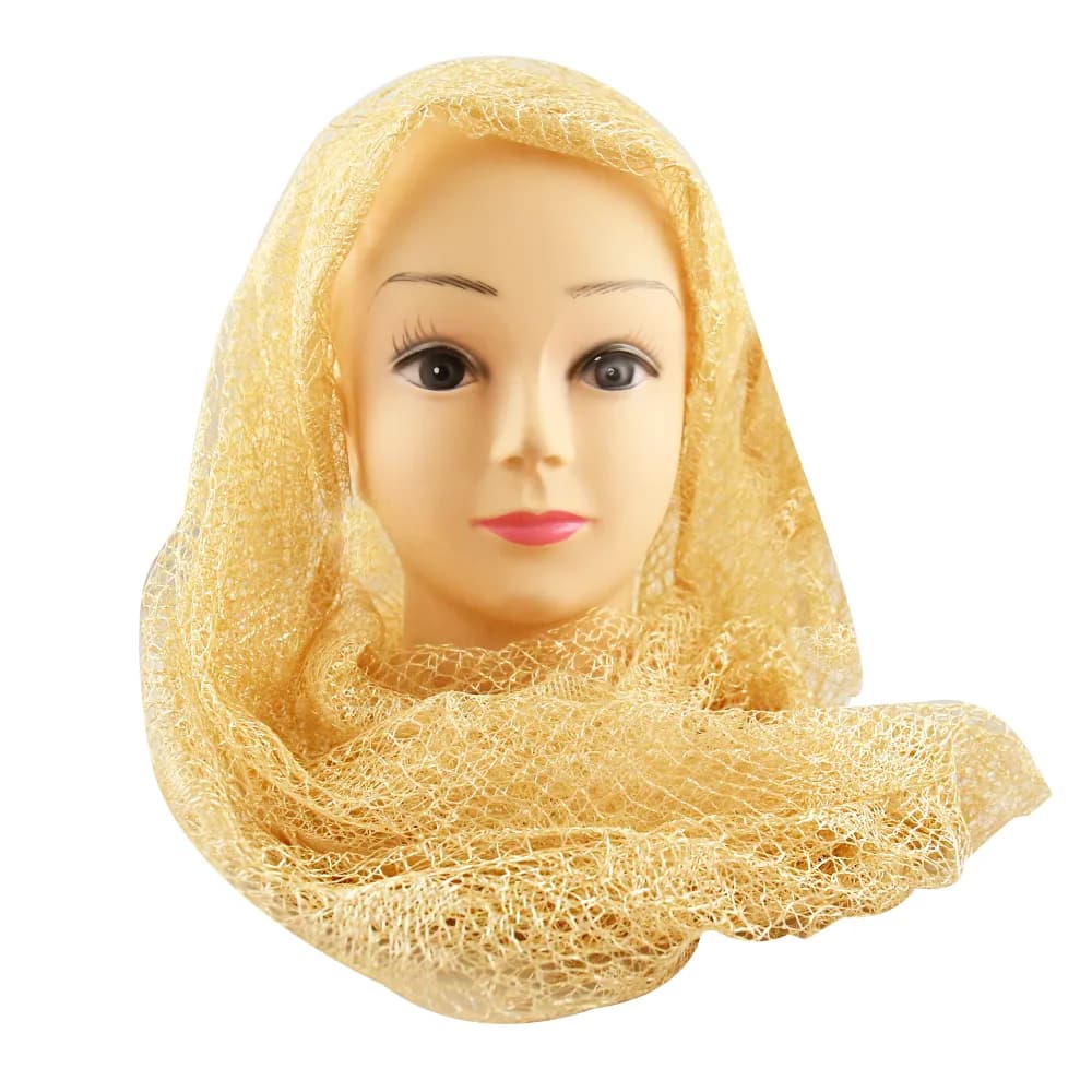 Шарф кружевной, коричневый/золотой, полиэстер, 40×160 см