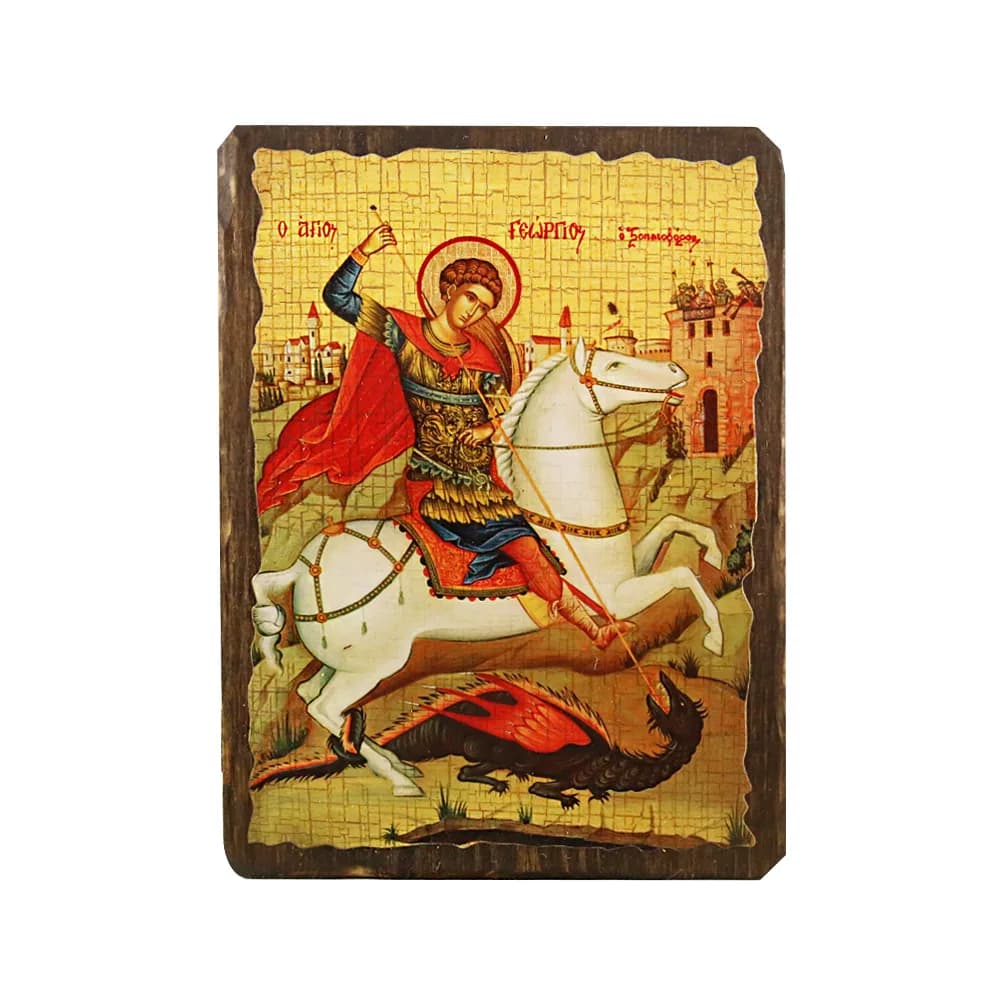 Икона «Георгий Победоносец», дерево под старину, печать-краска, 17×23 см