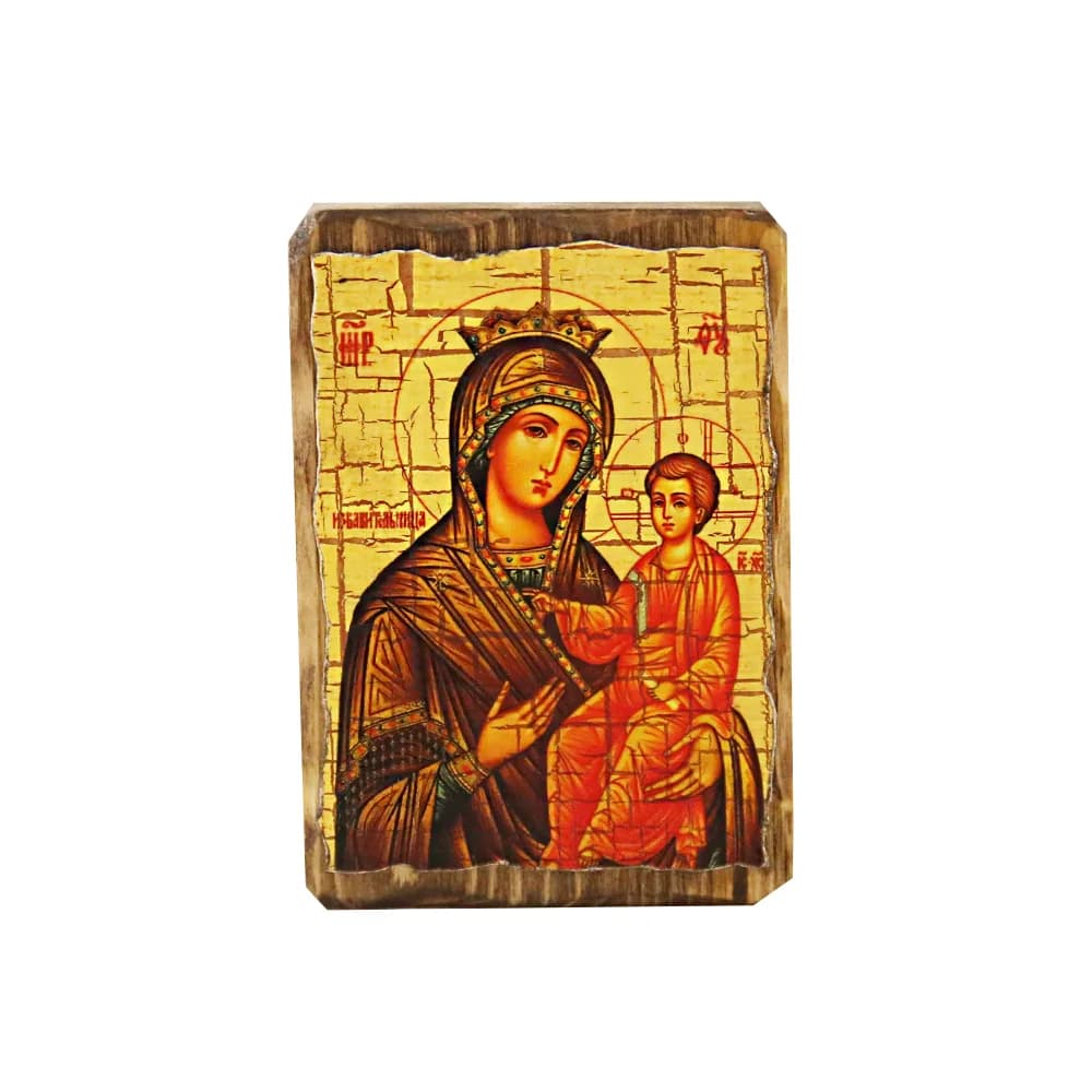 Икона «Избавительница», дерево под старину, печать-краска, 7×10 см