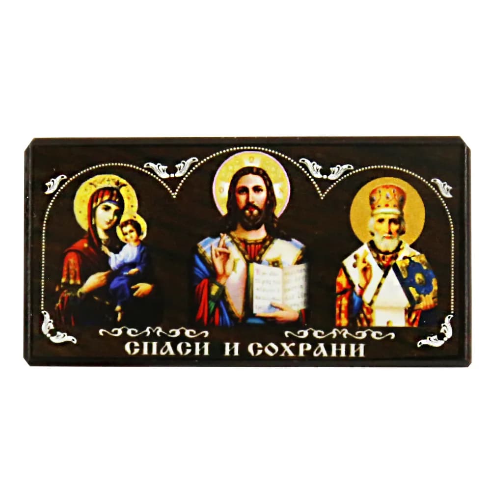Автомобильный тройник «Спаситель, Казанская, Николай Чудотворец» цветной, 3×6 см