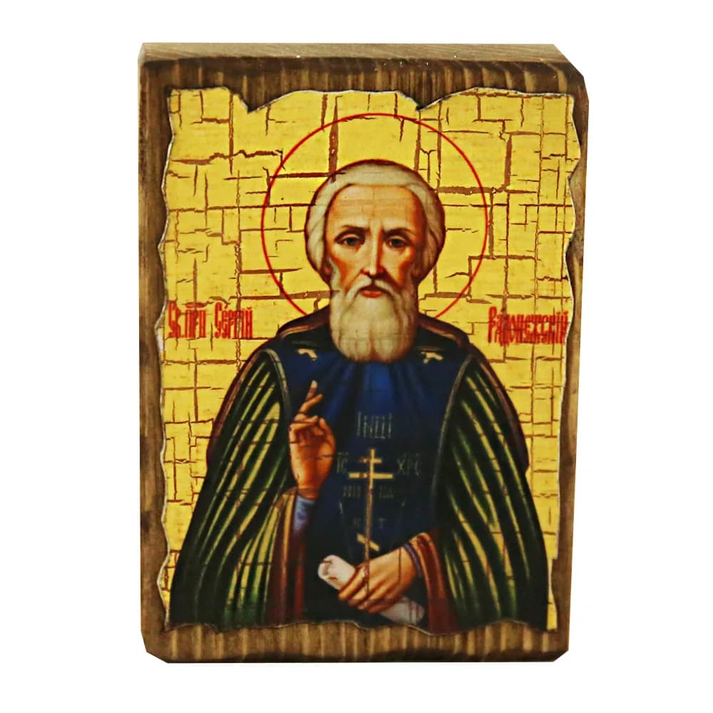 Икона «Сергий Радонежский», дерево под старину, печать-краска, 7×10 см