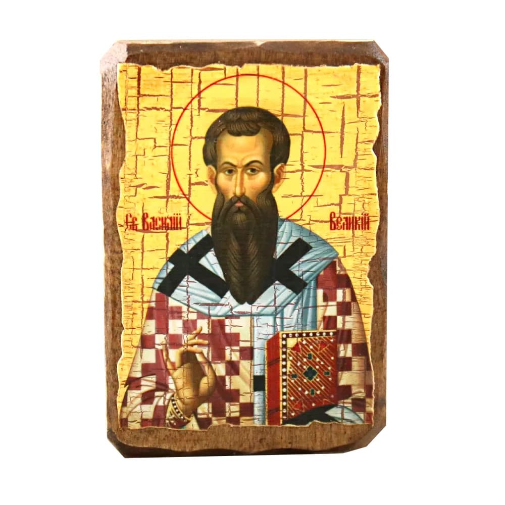 Икона «Василий», дерево под старину, печать краска, 7×10 см