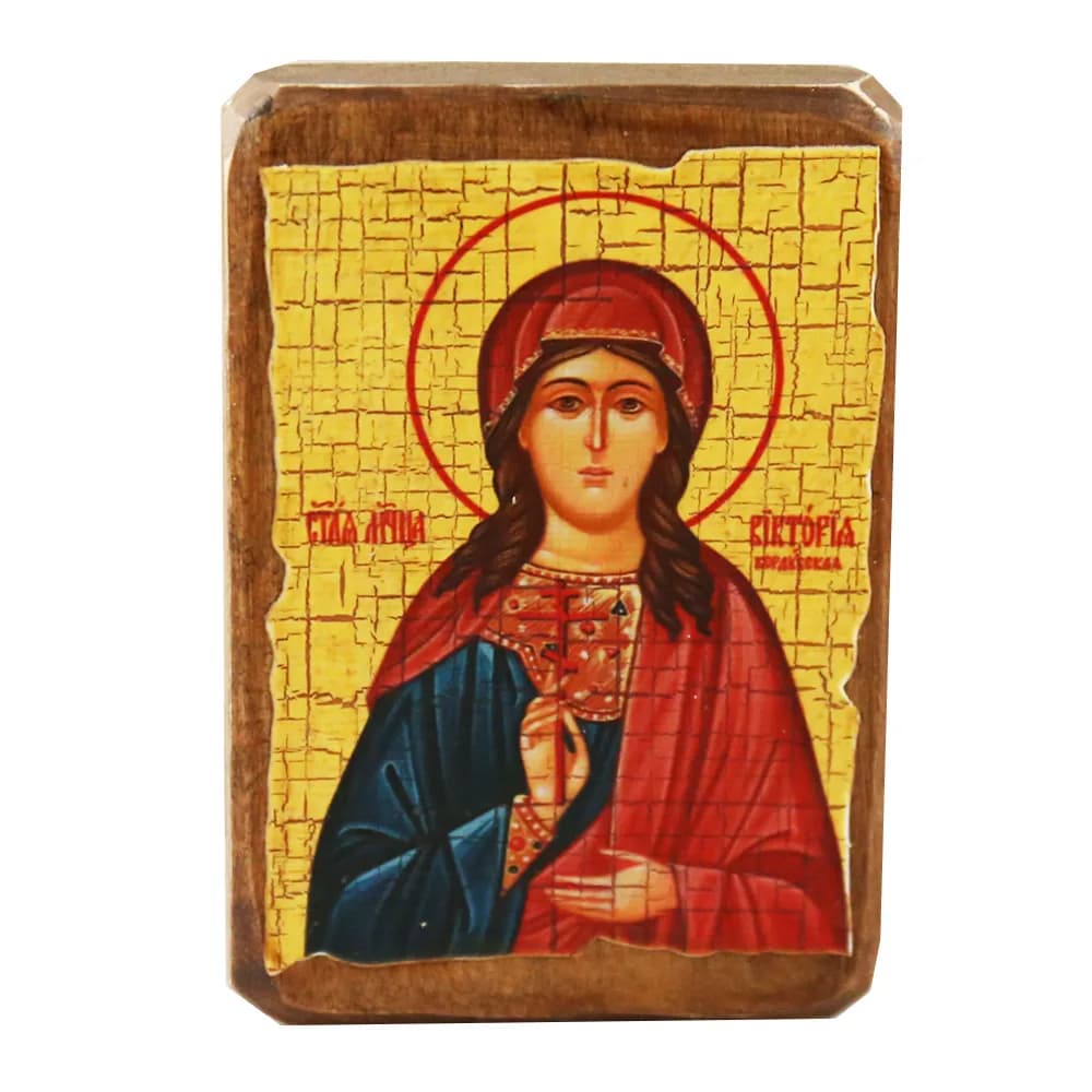 Икона «Виктория», дерево под старину, печать краска, 7×10 см