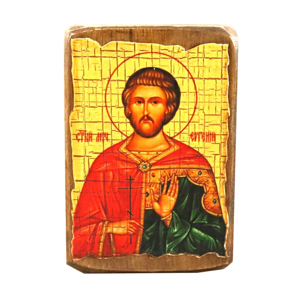 Икона «Евгений» дерево под старину, печать краска, 7×10 см
