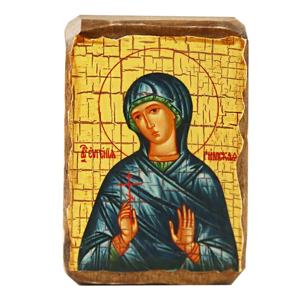 Икона «Евгения» дерево под старину, печать краска, 7×10 см