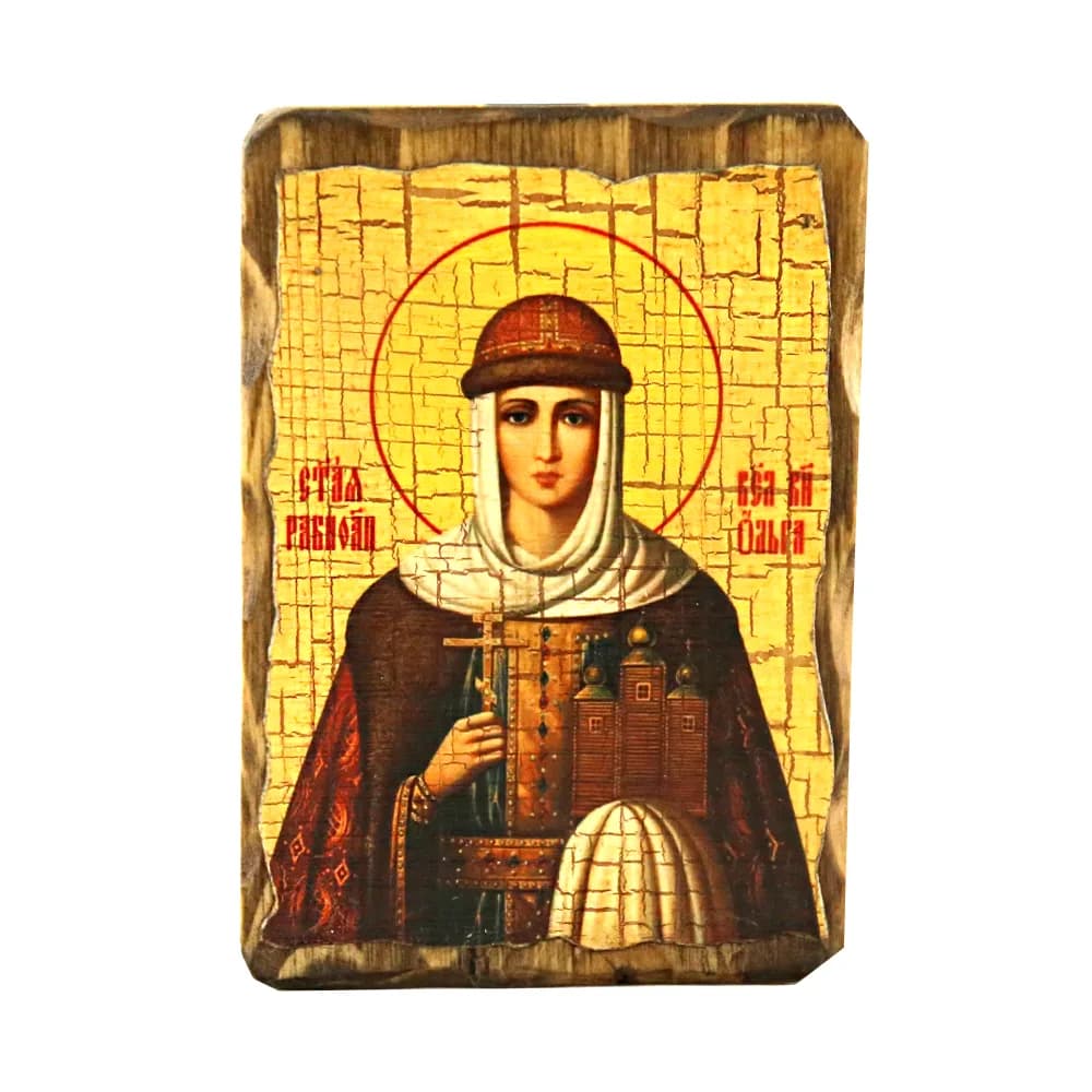 Икона «Ольга» дерево под старину, печать-краска, 7×10 см
