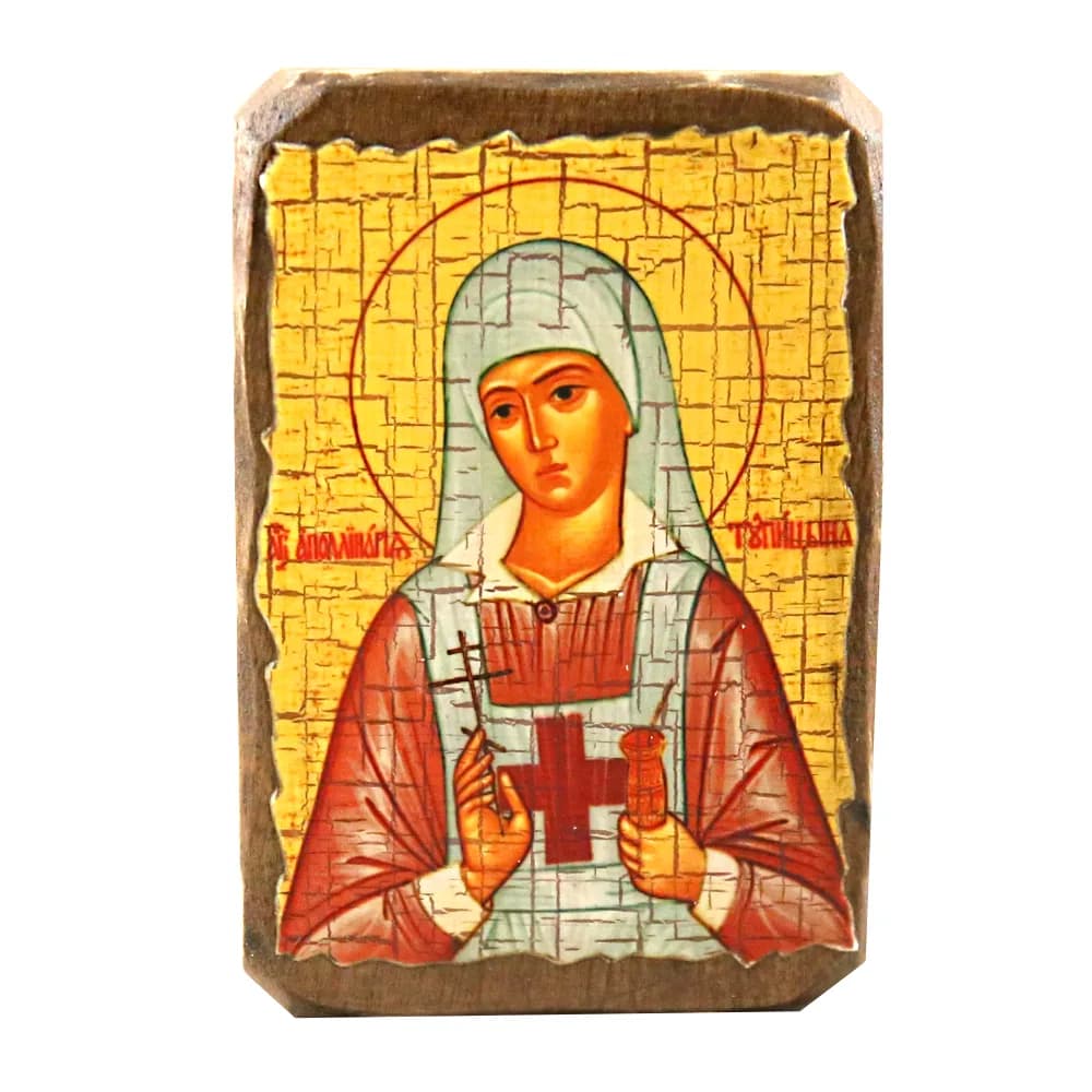 Икона «Полина» (Аполлинария), дерево под старину, печать-краска, 7×10 см