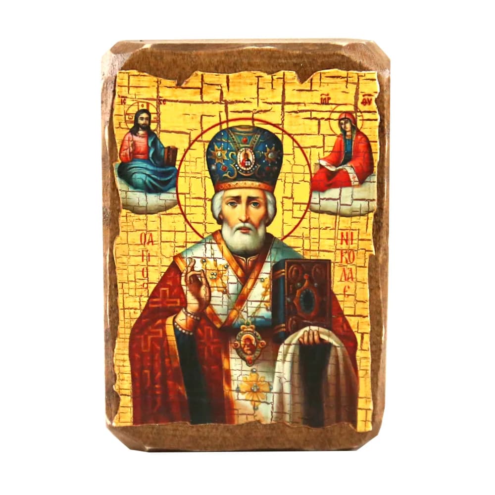 Икона «Николай Чудотворец» дерево под старину, печать-краска, 7×10 см