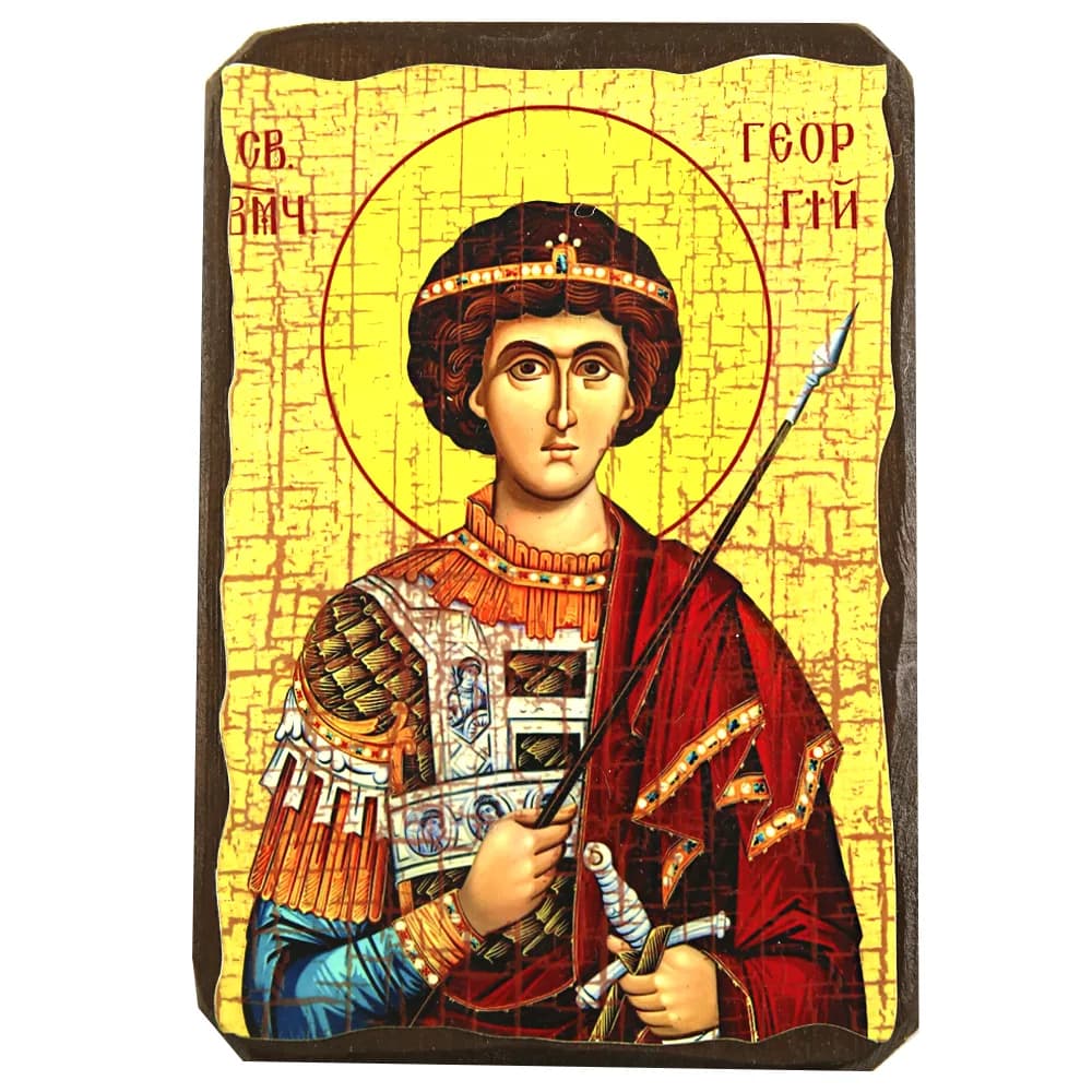 Икона «Георгий Победоносец», дерево под старину, печать-краска, 12,5×16,5 см
