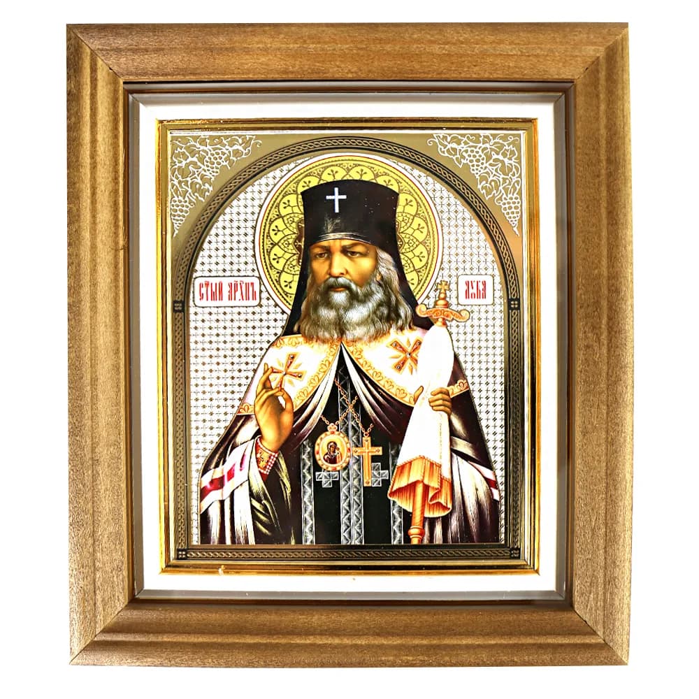 Икона «Лука» киот, светлая деревянная рамка, багет, полиграфия, 19×22 см