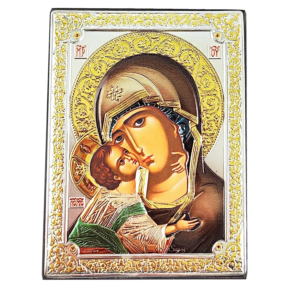 Икона «Владимирская», риза металл, рамка мдф, напыление серебро, золото и эмаль, 8,4×11,2 см