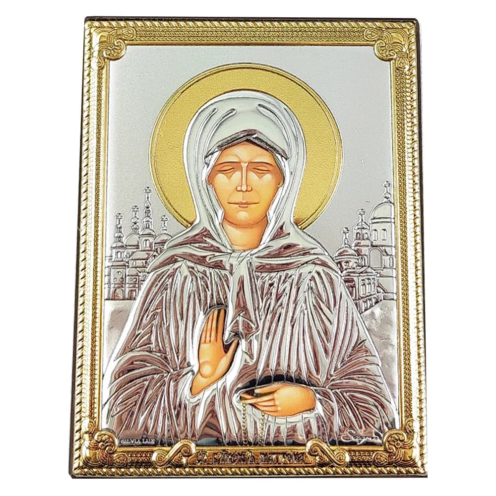 Икона «Матрона», риза металл, рамка мдф, напыление серебро и золото, 13,3×18,2 см