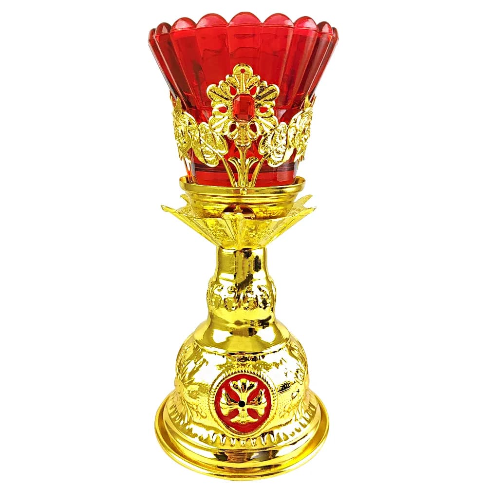 Лампада настольная, цинковый сплав, камни, эмаль, 19 см