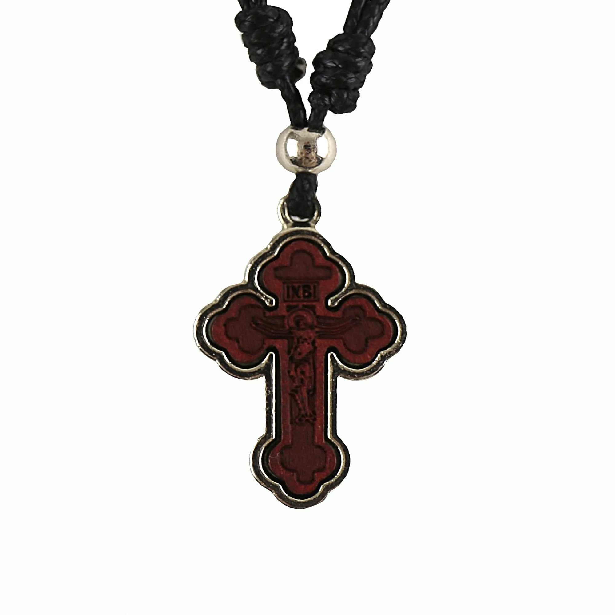 Нательный крест с гайтаном, металл, дерево, 4 см